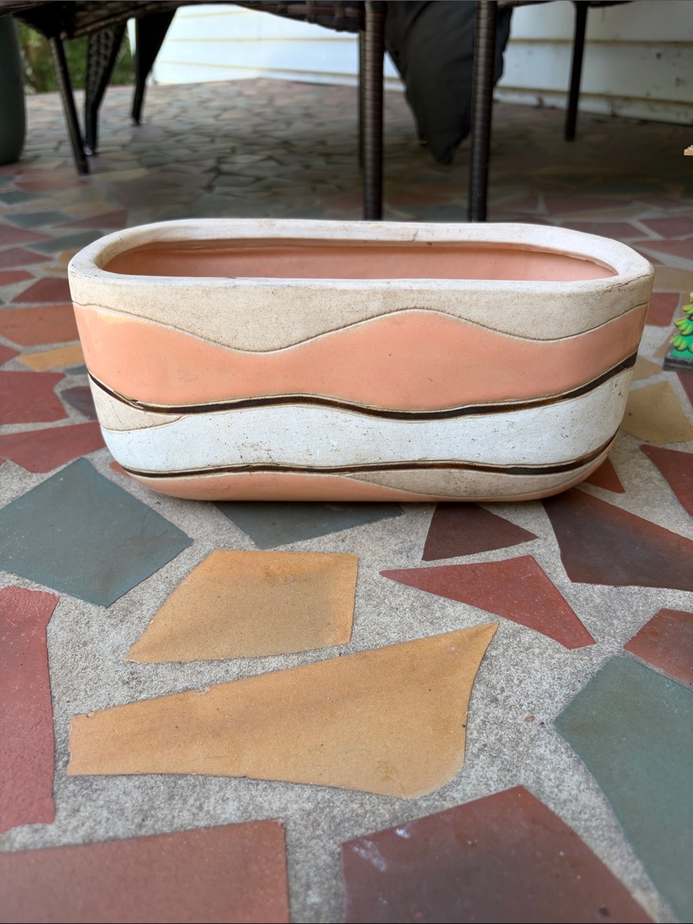 Anthropologie Terracotta Wave Ceramic Planter in Peach and White